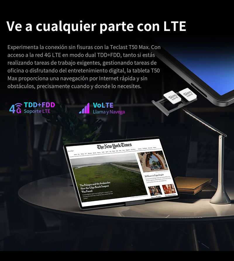 Teclast T50Max Android 14 Tablet 11 90Hz Refresh Rate Max 20GB RAM 256GB ROM Helio G99 CPU 8000mAh 18W Fast Charging 4G LTE GPS