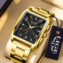 LIGE Gold Stainless Steel Men Watches Quartz Waterproof Luminous Male Clock Business Sport Mens Watch Luxury Calendar Man Watch