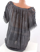 Sexy V Neck Lace Patchwork Loose T-shirts Summer Female See Through Sand Beachwear Tee Shirt Tops ARJ-05