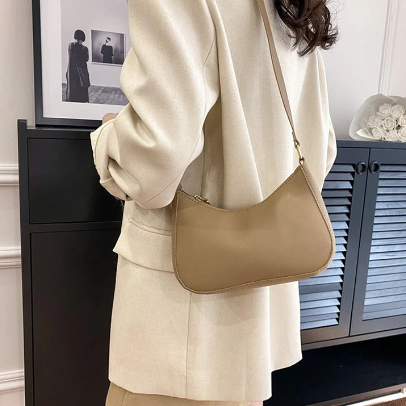 Womens Simple Fashion Handbags Retro Solid Color PU Leather Shoulder Underarm Bag Casual Hobos Handbags Trend Crossbody Bags