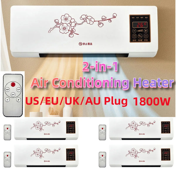 2-in-1 Air Conditioning Fan 1800W Wall Mounted 16-40 Degrees Adjustable Electric Home Heater for Dormitory/Bedroom AU/US/UK/EU P