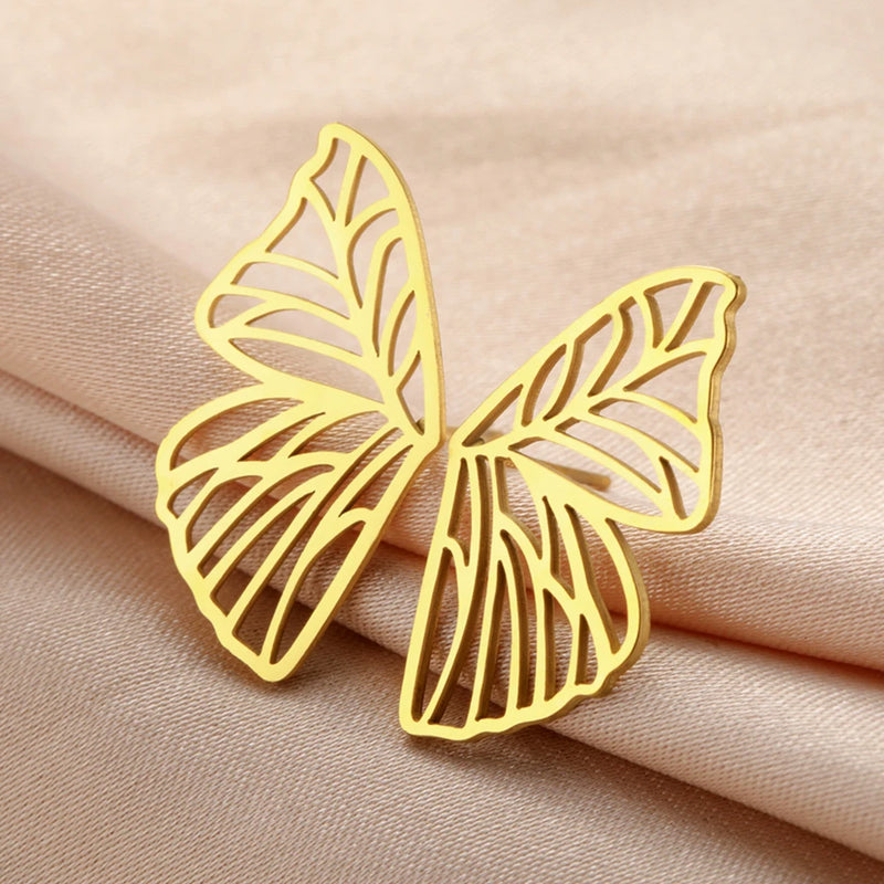 My Shape Butterfly Earrings Stainless Steel Butterfly Wings Big Earrings for Women Girls Sweet Delicate Stud Earrings Jewelry