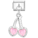 Sweet Red Cherry Bow Knot Heart Pendant Cherry Italian Charm Links Fit 9mm Stainless Steel Bracelet Women Jewelry DIY Making