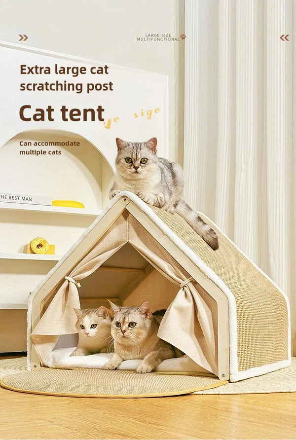 Cat nest Winter warm cat villa Cat house shell semi-enclosed sleeping bag cat scratching board does not drop scraps sisal cat te