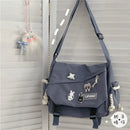 Kawaii Pins Decor Messenger Bag, Release Buckle Decor Flap Crossbody Bag, Large Capacity School Bag