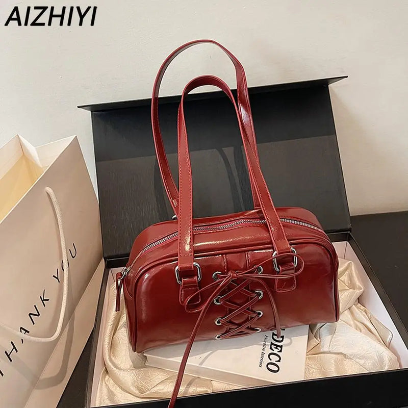 Y2k Red Handbag Purse for Women Girls Aesthetic Japanese Shoulder Bag Faux Leather Tote Bag PU Underarm Top Handle Clutch Bag