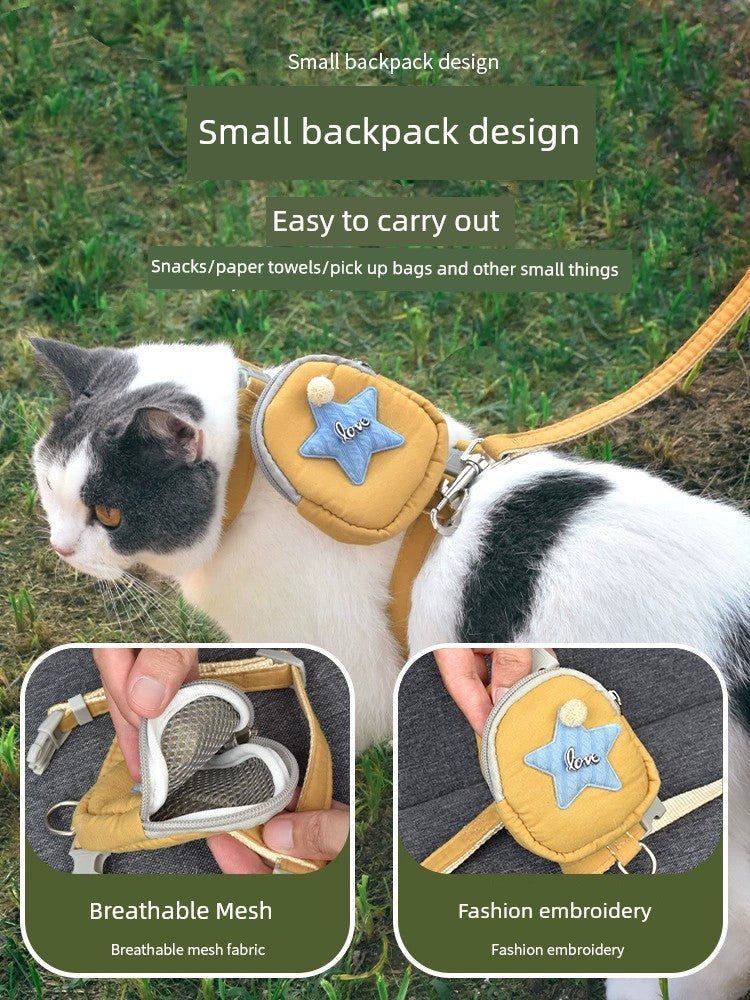 Cat Pulling Rope Cute Backpack I-Shaped Anti Breaking Loose Cat Rope Cat Chain Special for Going out Chest Strap Cat Rope