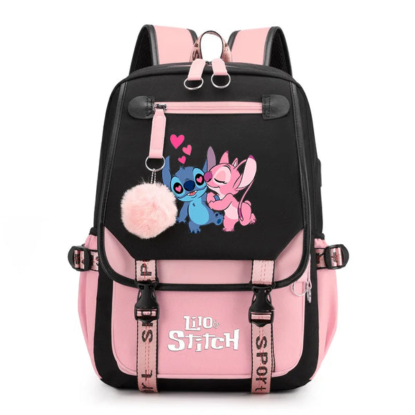 Disney Lilo Stitch Backpacks Teenager USB Charging Laptop Backpack Women Men Rucksack Travel Bag Mochila