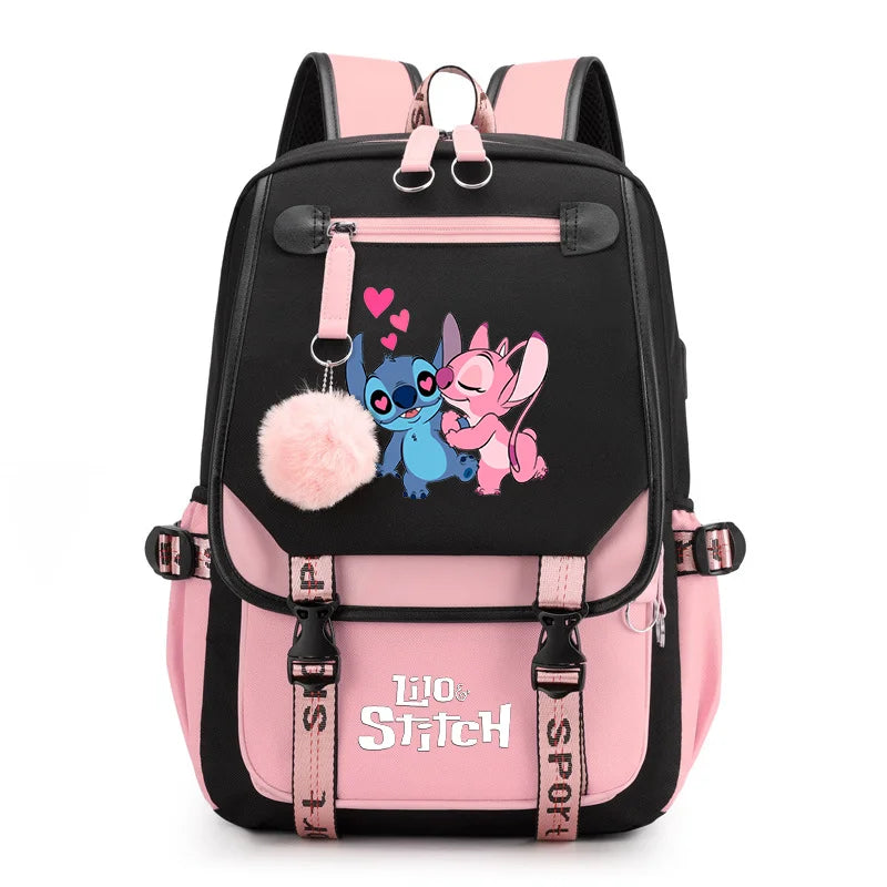 Disney Lilo Stitch Backpacks Teenager USB Charging Laptop Backpack Women Men Rucksack Travel Bag Mochila