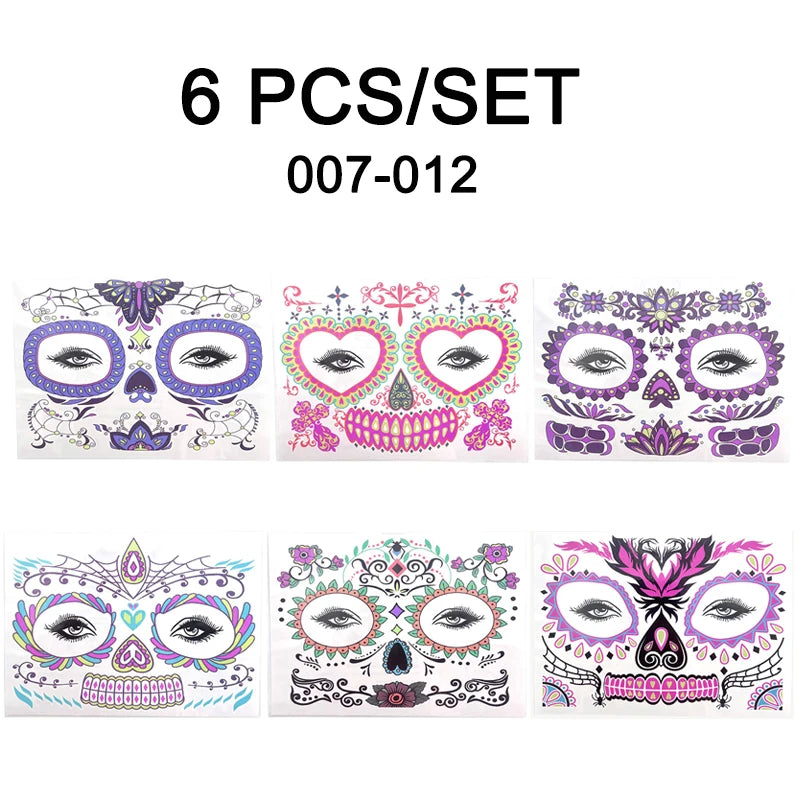 Face Festival Tattoo Costume Party Stickers Halloween Waterproof Temporary Tattoo Stickers Makeup Body Dress Up Decoration