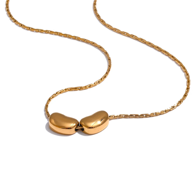 Yhpup 316L Stainless Steel Casting Metal Golden Bean Removable Pendant Necklace PVD Waterproof Office Lady Daily Jewelry Gift