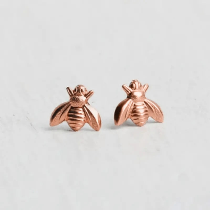 Huitan Dainty Bee Stud Earrings for Women 4 Metal Colors Simple Stylish Girls Ear Piercing Earrings Fancy Gift Statement Jewelry