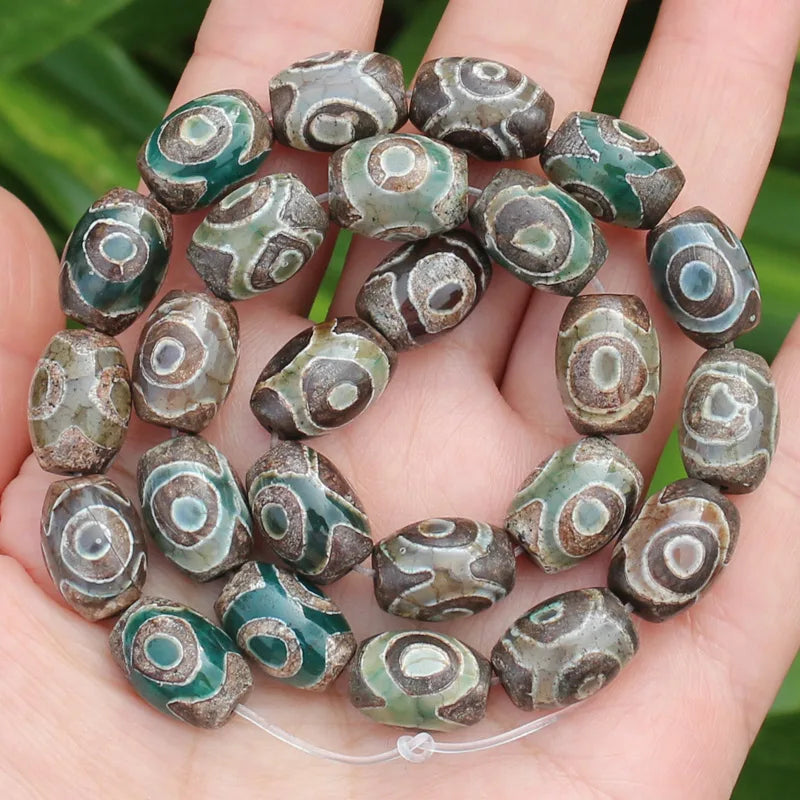8pcs ,10x14mm Natural Green Agate Ancient Tibet Dzi beads, Many patterns, For DIY Jewelry making !