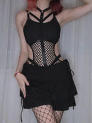 AltGoth Gothic Sexy Fishnet Jumpsuit Women Harajuku Streetwear Mall Goth See Through Bodysuit Nightclub Hollow Out Emo Rompers