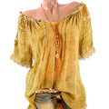 Sexy V Neck Lace Patchwork Loose T-shirts Summer Female See Through Sand Beachwear Tee Shirt Tops ARJ-05