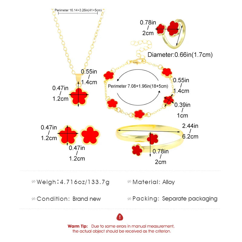 Five Piece Set Five-leaf Clover Multi-Color Set Bracelet Ring Necklace Earring Women Couple Holiday Gift Set Party Daily Jewelry