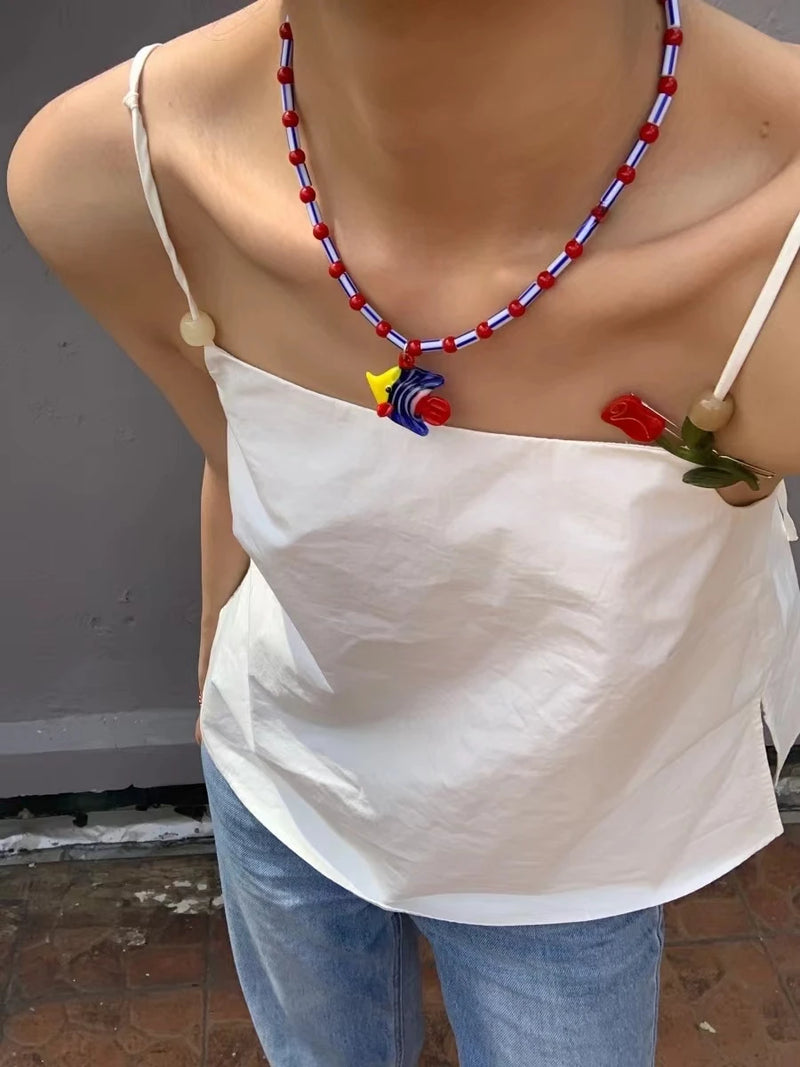 2022 Bohemian Simple Retro Little Yellow Duck Seven Star Ladybug Pearl Necklace Colorful Beaded Women Girls Party Jewelry