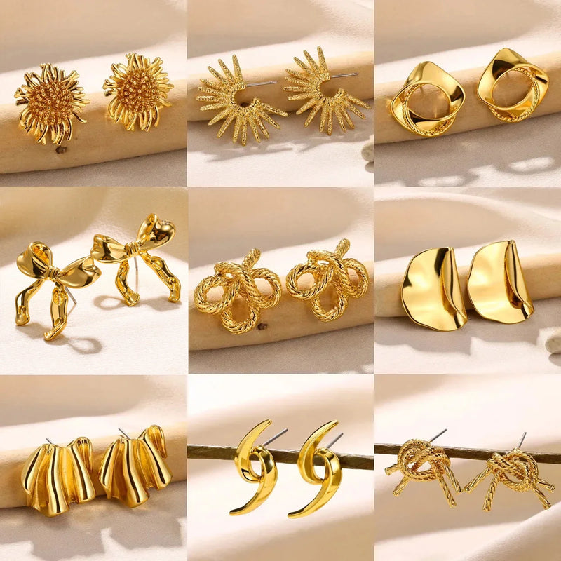 Gold Color Love Heart Earrings For Women Bow Stud 2023 Trend Simple Knot Earrings Piercing Fashion Jewelry Valentine's Day Gifts
