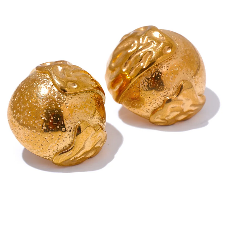 Yhpup Fashion Stainless Steel Half Round Hollow Stud Earrings Waterproof 18K PVD Plated Personalized Vintage Jewelry Bijoux Gift