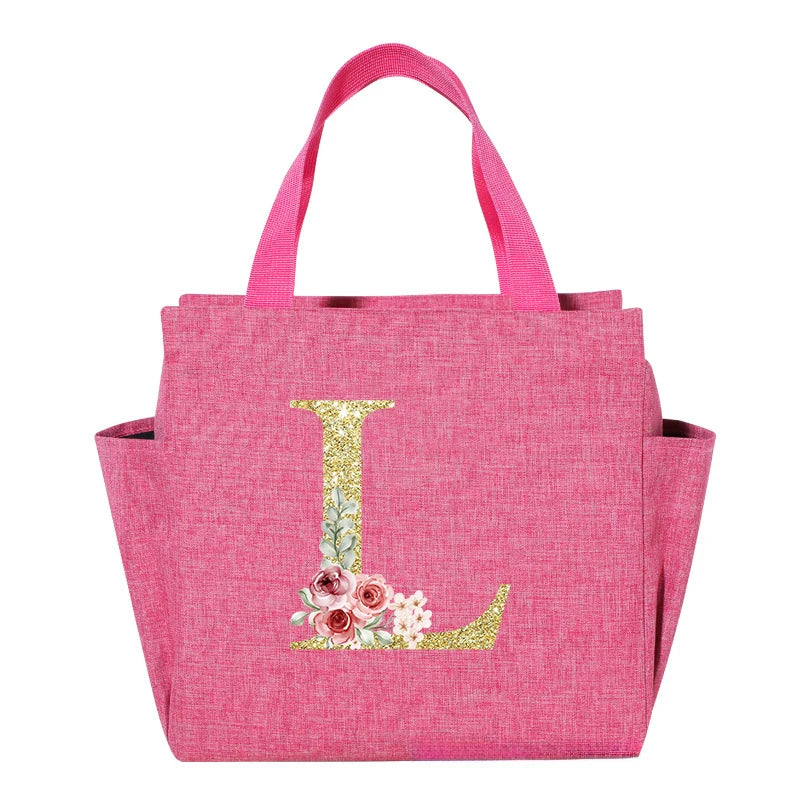 A~N Letter Printed Nylon Lunch Bag With Zipper Waterproof Insulation Bag Ice Bag Suitable For Men & Women's Work Picnic Travel