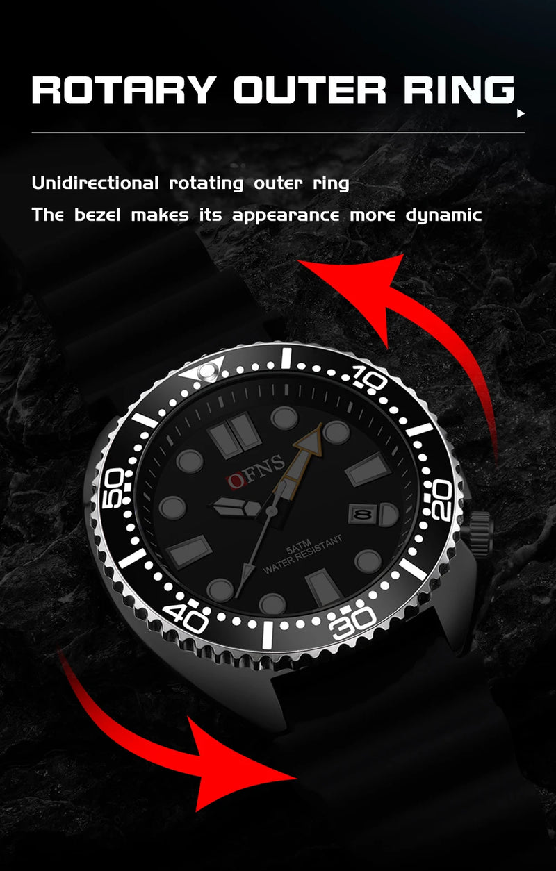 OFNS New Style Fashion 8033 Men's Quartz Watch Simple Fashion Waterproof Calendar Watch Casual Silicone Strap Watch Wristwatch
