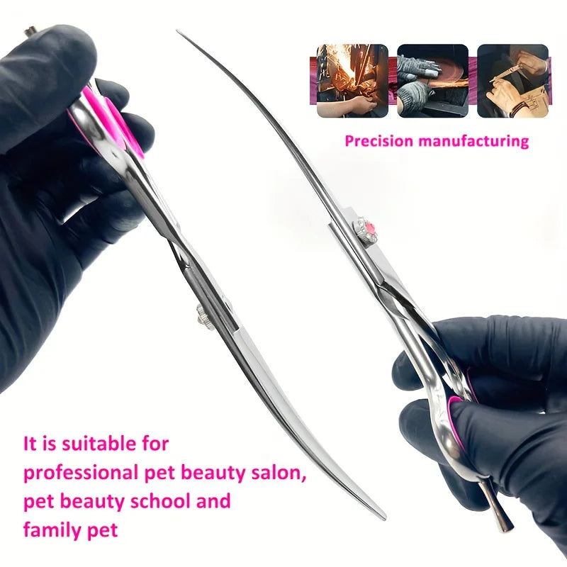 Professional Curved Dog Grooming Scissors 440C Stainless Steel Pet Cutting Shears Safety Trimming For Dogs Cats