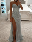 Women Elegant Slim Fit High Slit Backless Long Party Dress, Sexy Club, V Neck, Sleeveless, Spring, Summer, 2024 Newest