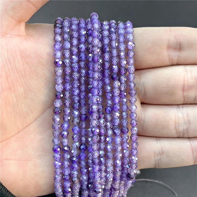 Purple Gem Beads Small Round Faceted Crystal Stone Beads Amethysts Crystal Mica Loose Beads For Jewelry Making DIY Necklace 15"