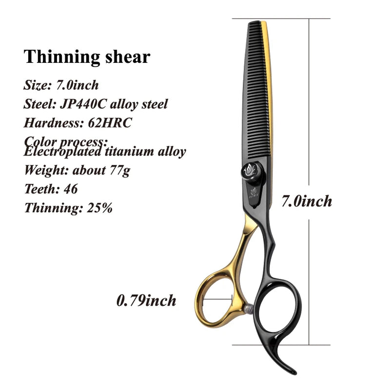 Fenice Pet Professional Dog Grooming Scissors Cutting Curved Thinning Shear Set Japan 440C Scissor Kit for Animal Beauticians
