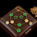 GANEMLY 316L Stainless Steel Red Plum Blossom Plant Leaf Flower Set Reversible Necklace Earrings Bracelet Women Clover Jewelry