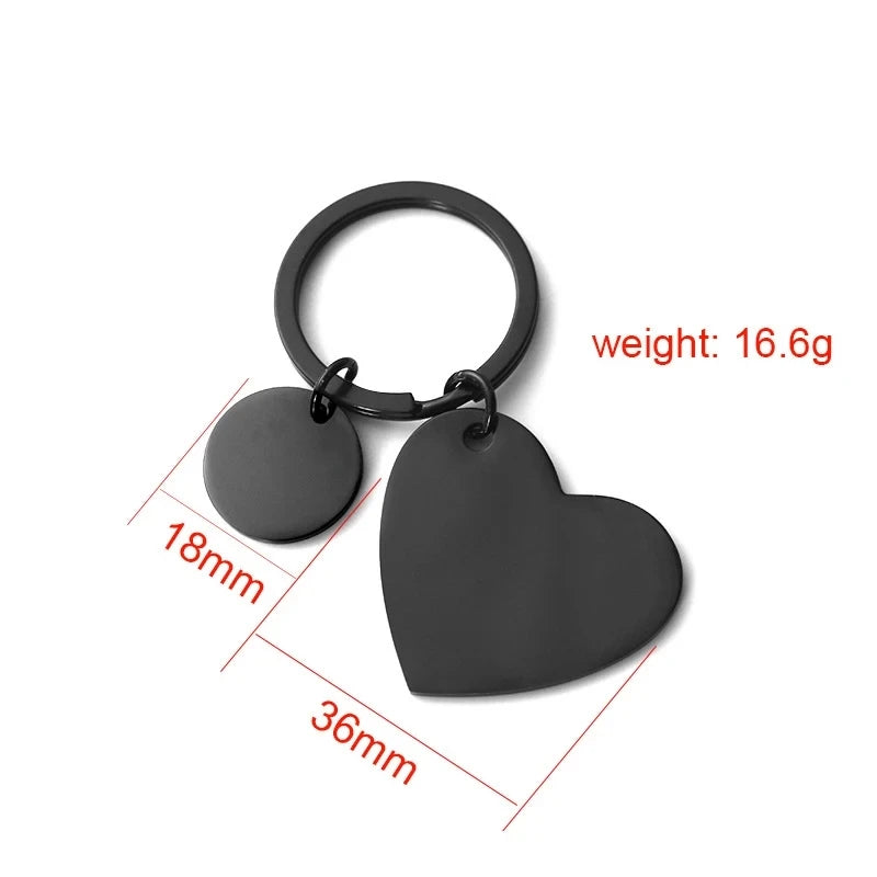 Stainless Steel Heart Keychain Blank For Engraving Metal Heart Charm Keychain Key Ring Mirror Polished Wholesale 1pcs