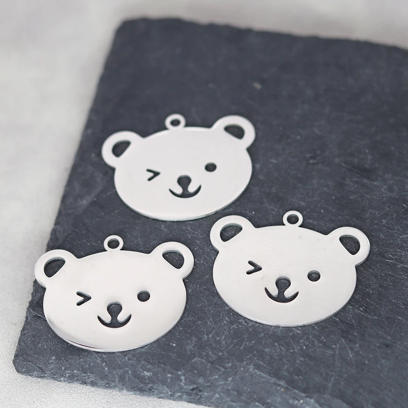 Cute Cat Moon Bear Deer DIY Tassels Earrings Stainless Steel Pendant For Jewelry Making Insect Charms Snake Necklace Accessory