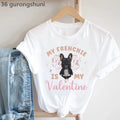 Frenchies In Love Animal Print T-Shirt Women'S Clothing French Bulldog Tshirt Femme Harajuku Kawaii Clothes Dog Lover T Shirt