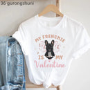 Frenchies In Love Animal Print T-Shirt Women'S Clothing French Bulldog Tshirt Femme Harajuku Kawaii Clothes Dog Lover T Shirt