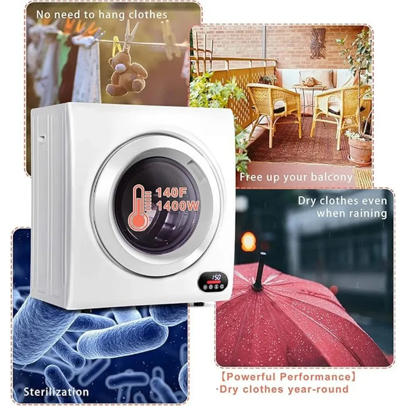 3.5 Cu Ft Compact Laundry Dryer 3 Front Load Stainless Steel Clothes Dryers with Exhaust Pipe Portable Dryer