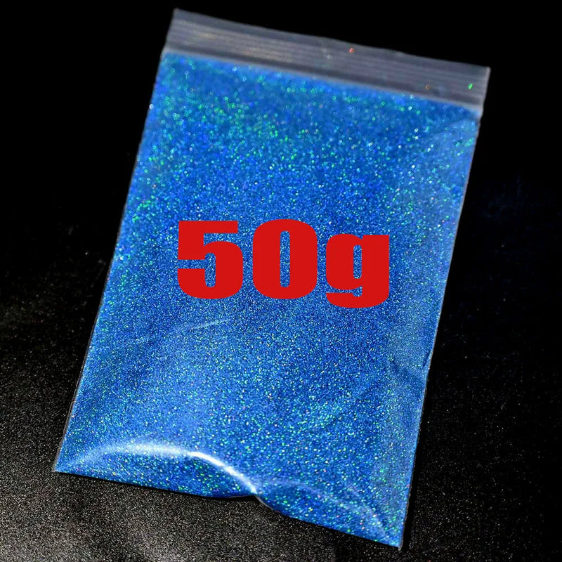 Polvo de purpurina holográfica plateada para uñas, 24 colores, brillante, 0,2 mm, para manicura DIY, 50 g/bolsa