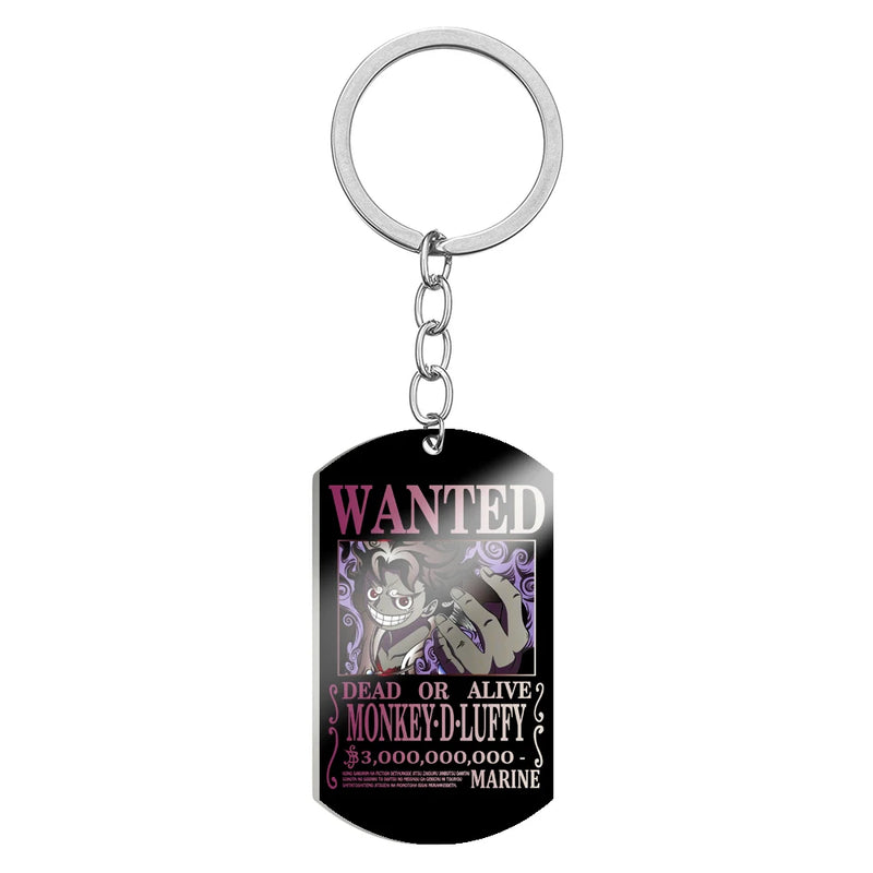 Stainless Steel Anime Keychain One Piece Luffy Ace Blackbeard Wanted Metal Key Holder Pendants Key Chains Souvenir Trinket Gift