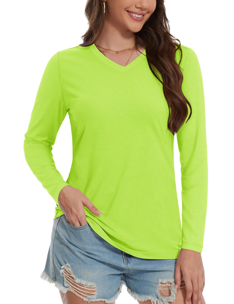 TACVASEN Cotton UPF50+ Sun Protection T-Shirts Womens Fashion V-Neck Long Sleeve Casual Tops Breathable Soft Outdoor Tee Shirts
