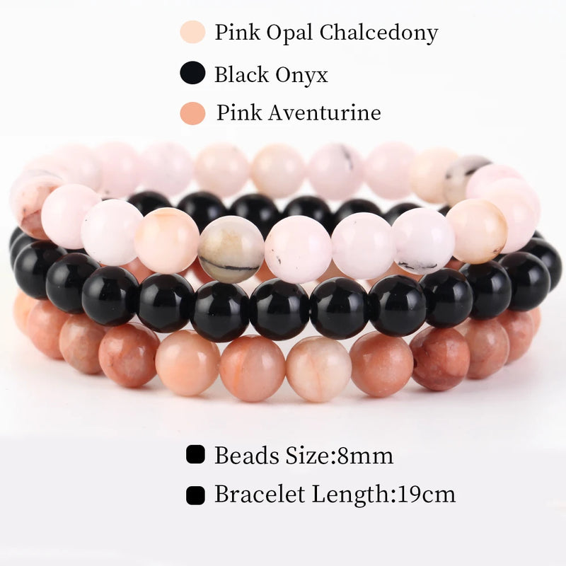 8mm 3Pcs/Set Natural Stone Bracelet Rose Quartz Opal Turquoise Amethysts Hematite Jaspers Bracelets For Women Men Jewelry