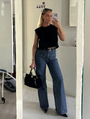 Chic Round Neck Vest For Women Summer Single Breasted Sleeveless Waistcoat Female 2024 Fashion Street Lady Cropped Tops