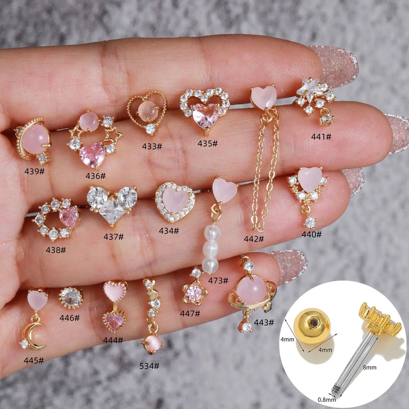 Pendientes de botón con forma de flor, estrella y corazón de circonita brillante de estilo coreano para mujer