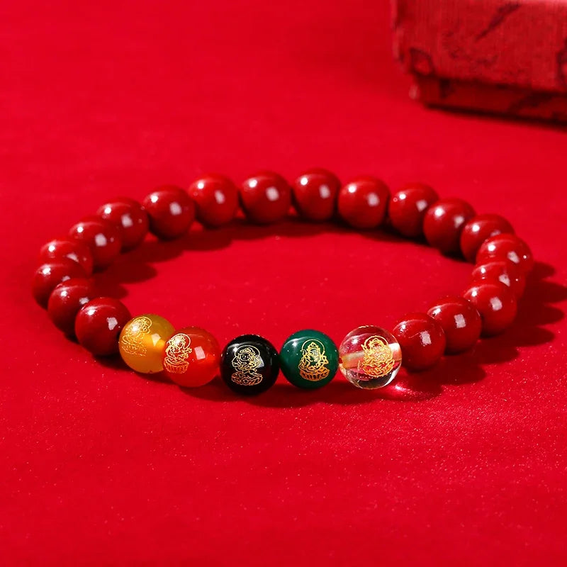 JD Natural Cinnabar Real Bead Bracelets Women Men Change Lucky Wealth Protection Hand String Pixiu Carved Vintage Bangles Gift