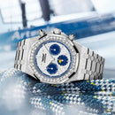 HAEMMER high-end design multifunctional men's watch stainless steel silver diamond face fashionable men's watch waterproof 30ATM