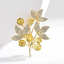 New Fashion Rhinestone Maple Leaf Brooches For Women Girls Yellow Crystal Stones Lucky Tree Lapel Pins Jewelry Accessories Gifts