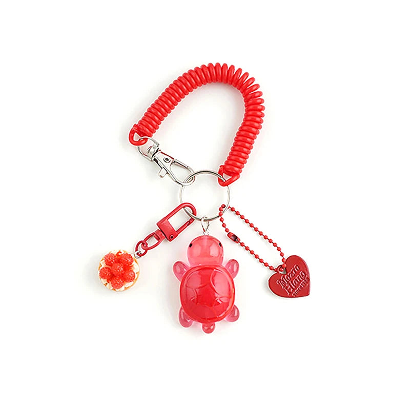 Creative Candy Color Flower Heart Pendant Keychain Cute Small Flower Key Ring Bag Pendant Accessories Luminous Turtle Pendant