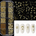 1000Pcs Gold Star Moon Glitter Nail Charms Metal Tips Slice Rivet DIY 3D FlatBack Nail Art Decorations Nails Jewelry Accessories
