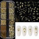 1000Pcs Gold Star Moon Glitter Nail Charms Metal Tips Slice Rivet DIY 3D FlatBack Nail Art Decorations Nails Jewelry Accessories