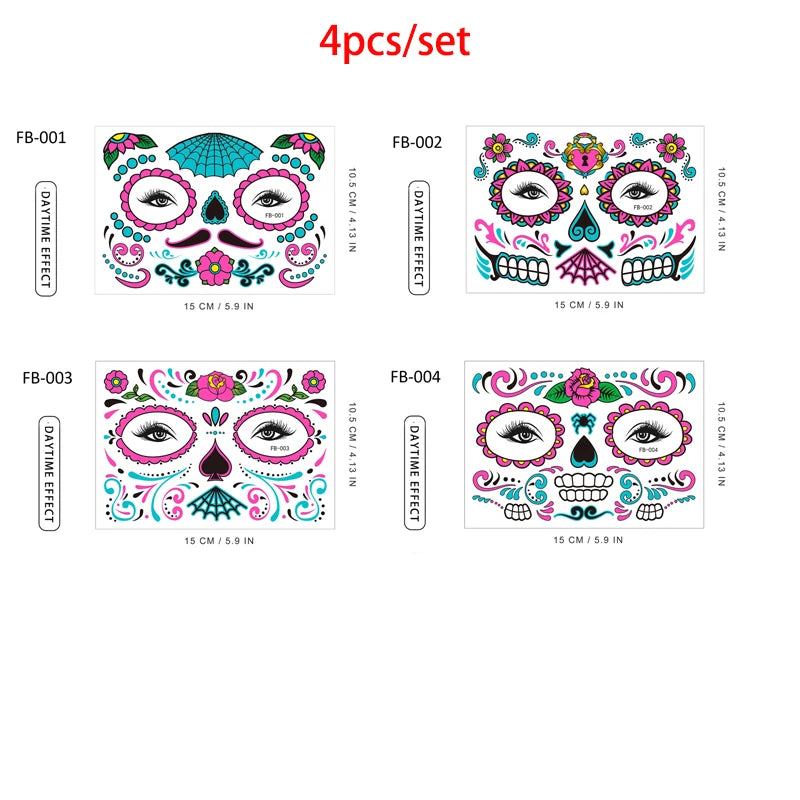 Face Festival Tattoo Costume Party Stickers Halloween Waterproof Temporary Tattoo Stickers Makeup Body Dress Up Decoration