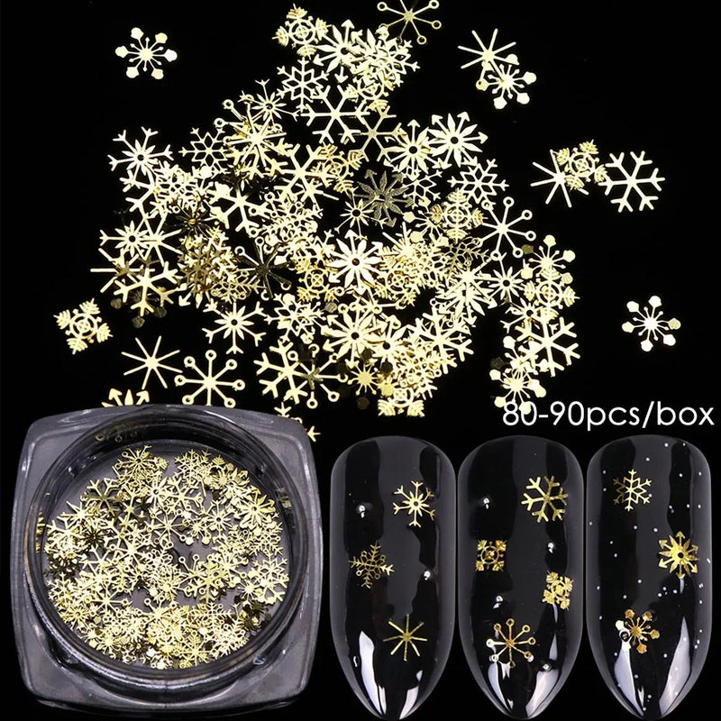 Gold Snowflakes Winter Nail Sequins Christmas Metal Flakes Holographic Spangles Nail Art Decoration Sticker Tips Manicure