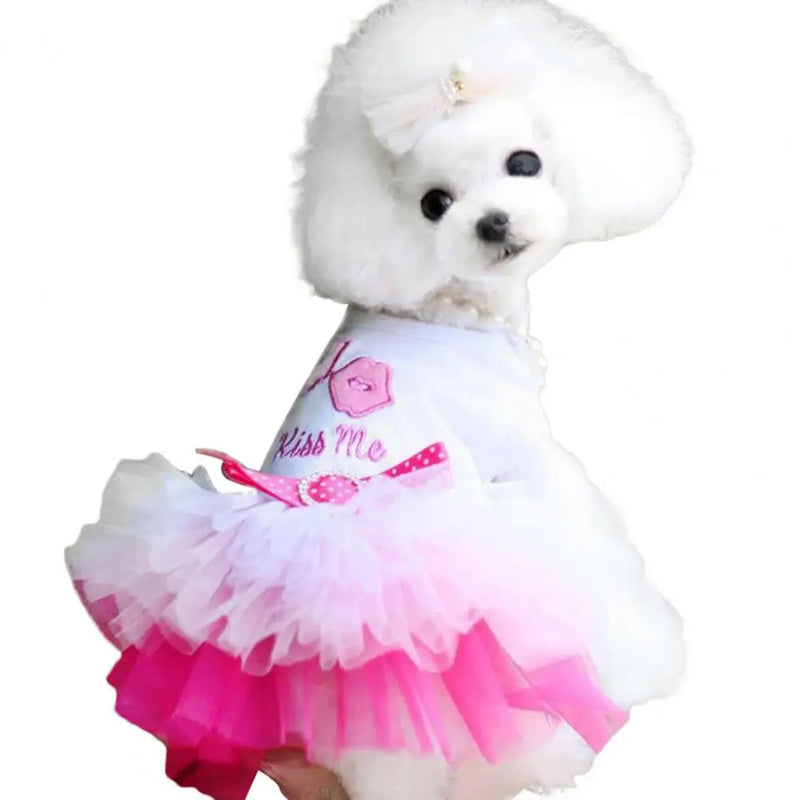 Pet Dress Love-hearts Pattern Skirt Gradient Colour Cotton Summer Pet Dog Princess Skirt Wedding Dress For Walking Party Clothes